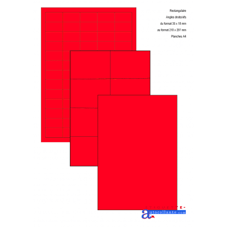 planche A4 de 1 étiquette autocollante rouge 210 x 297 mm