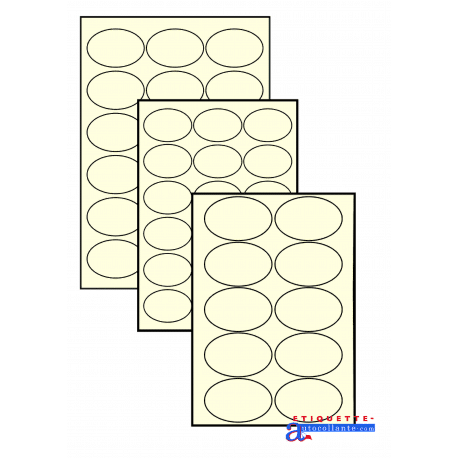 Étiquette en planche A4 Vergé Crème Ovales